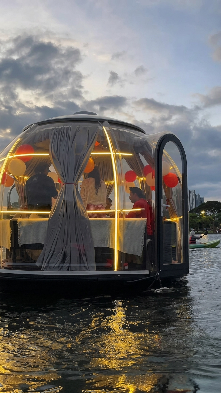 Crystal Dome floating on Tasik Titiwangsa at twilight