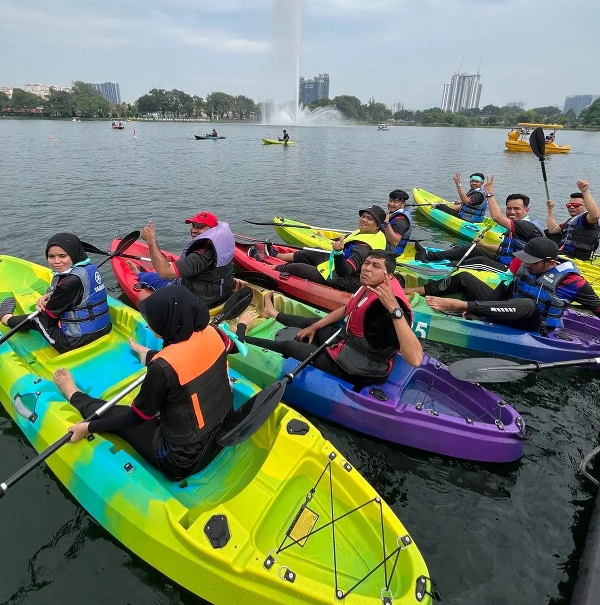 Vibrant water sports on Malaysian lake